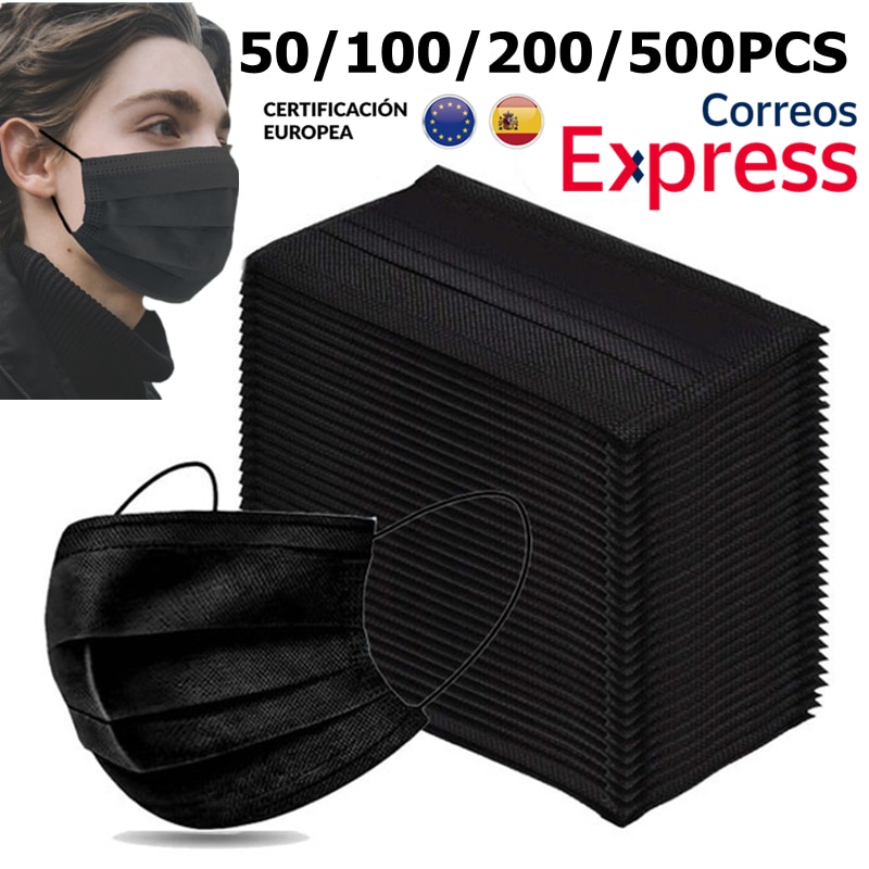 10-500PCS Disposable Black Masks 3-Ply Mascarillas ..